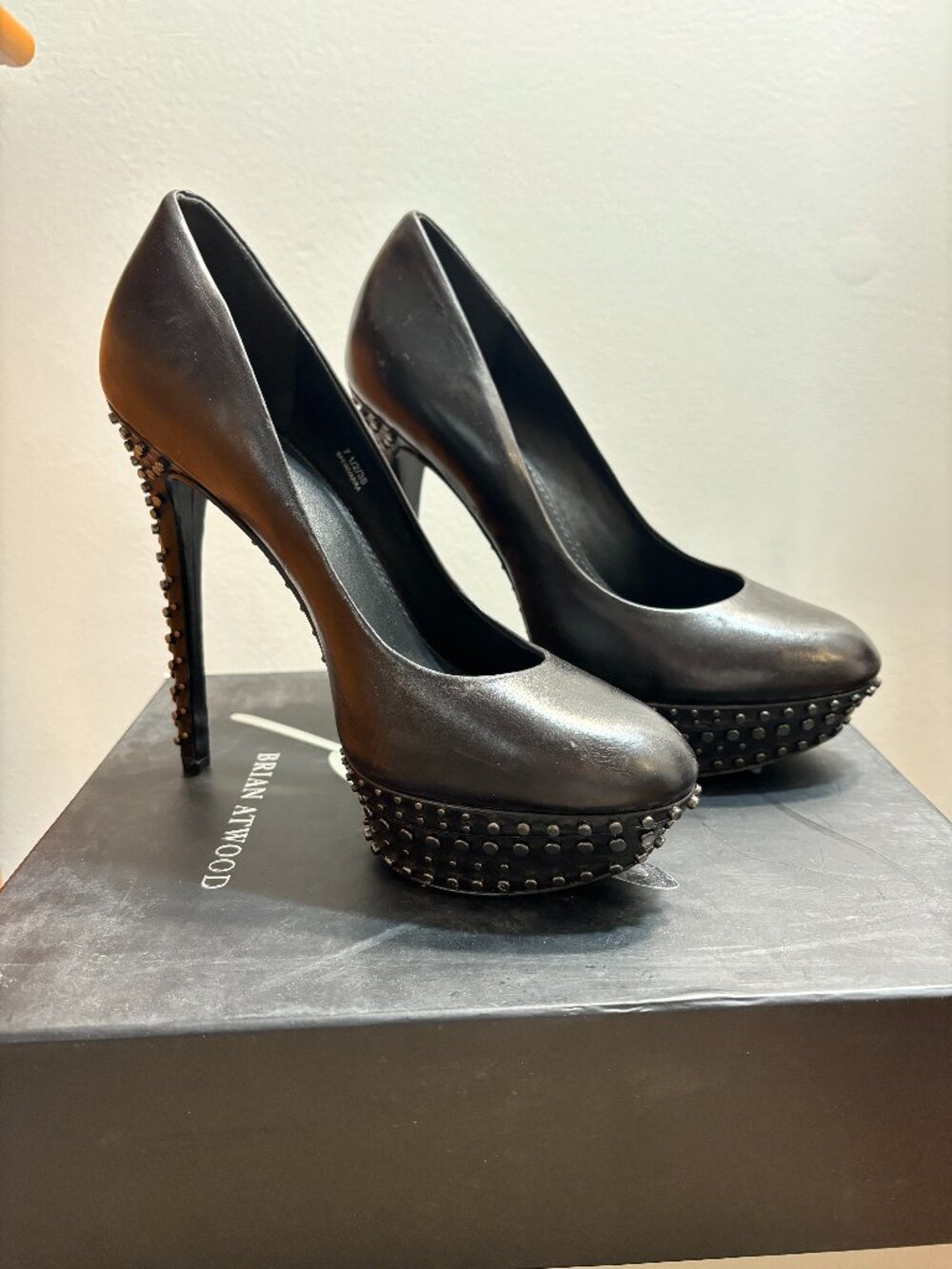 Brian Atwood Black Studded Pumps (Size 7.5)